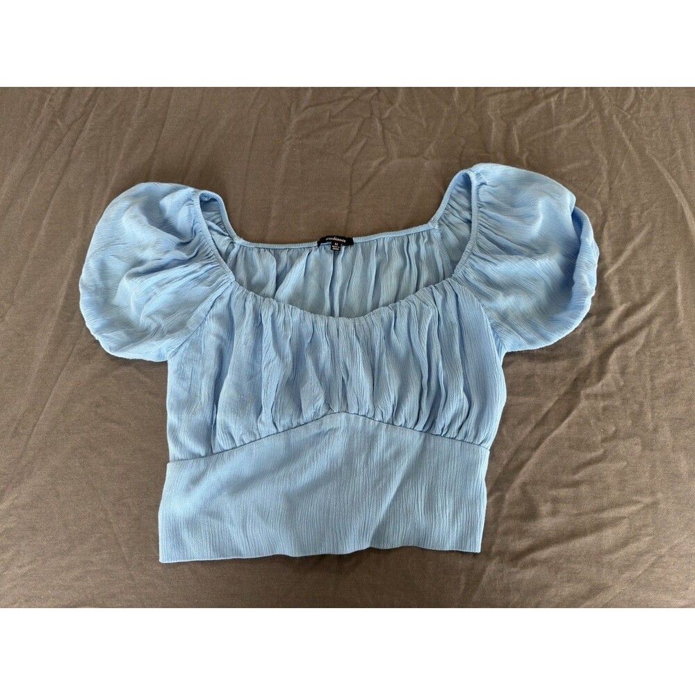 Ambiance Women’s Light Blue Puff Sleeve Square Neck Crop Top Size M Teen Trend